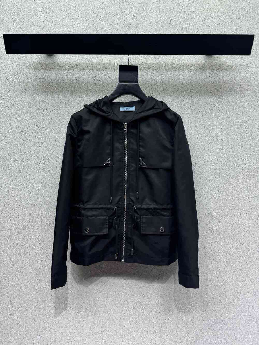 🥼Prada Black Re-Nylon Hooded Field Jacket with Dual Triangle Logos